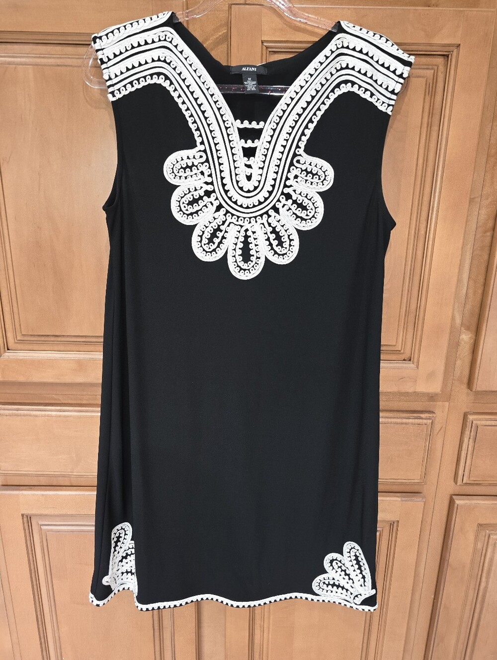 Alfani Black Dress with White Embroidered Yoke